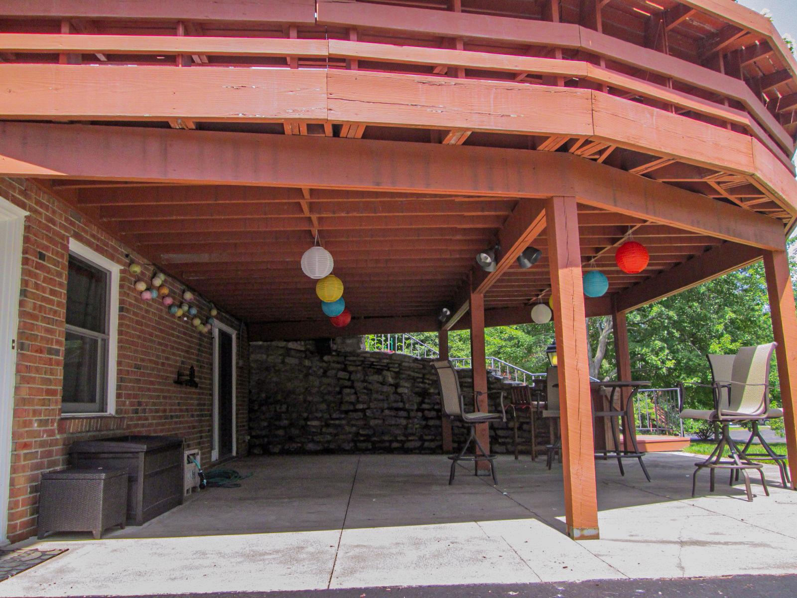 Existing patio and retaining wall